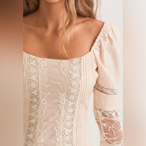 Loveshackfancy Cotton Lace Ruffles Mini Dress 3/4th Sleeves Floral Cream Size 6 - Picture 3 of 16